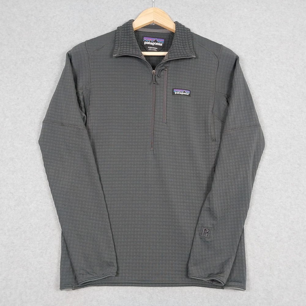 Patagonia R1 Pullover Mens Small Gray Polartec Zip Grid Fleece Outdoors Hiking